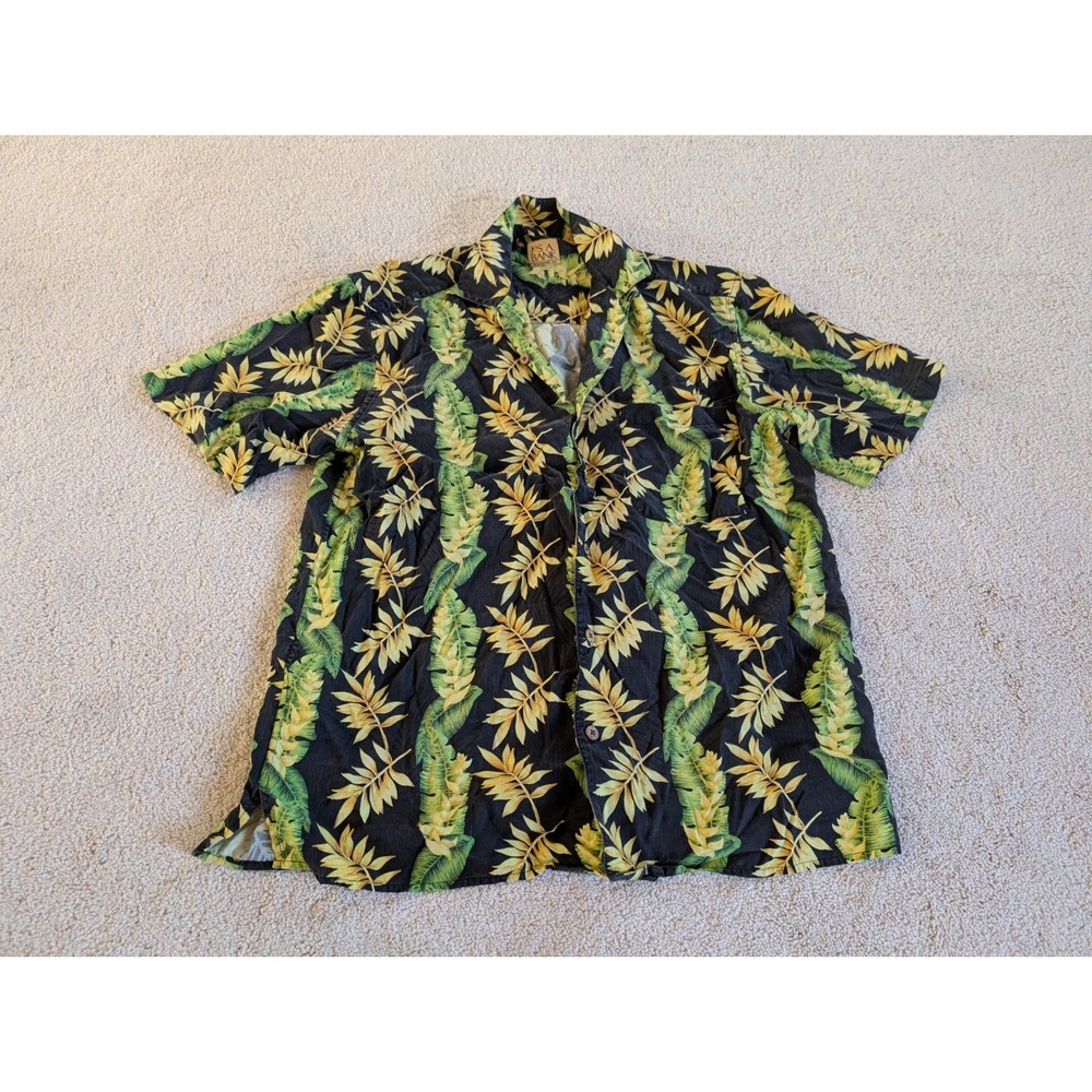 Mens Jos A Bank Hawaiian Leaves Tourist Shirt 100% Silk Medium
